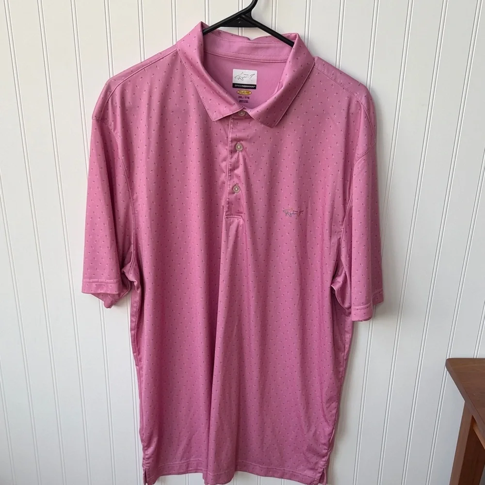 (107)Greg Norman Collection Men’s Pink Polo with Subtle Dot Texture